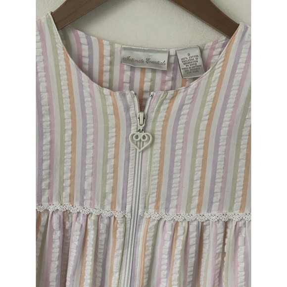 Intimate Essentials Womens Vintage Seersucker Robe Zip Up Front Housecoat Small - Picture 7 of 15